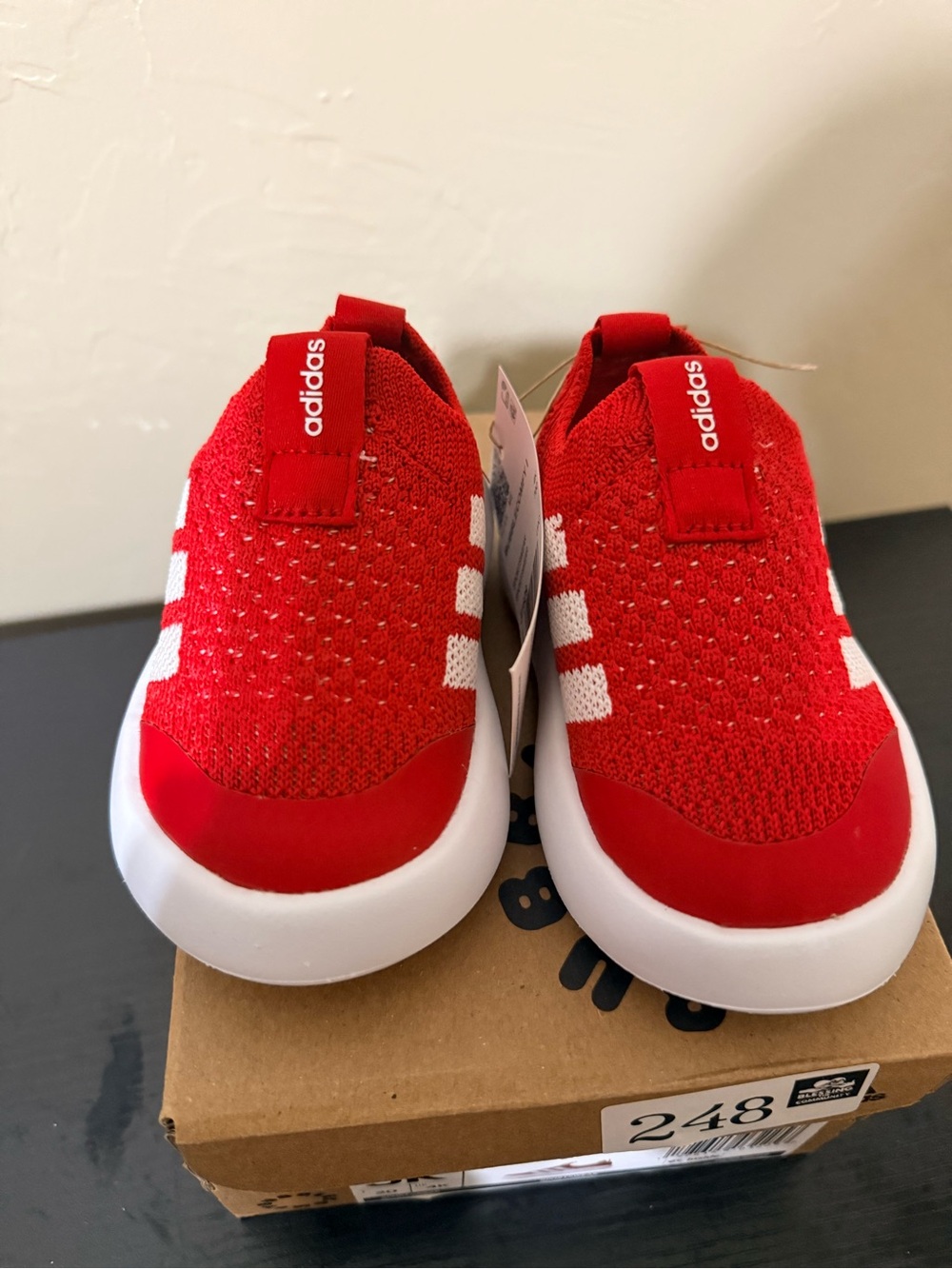 adidas Toddler BubbleComfy Red and White Slip-On Sneakers